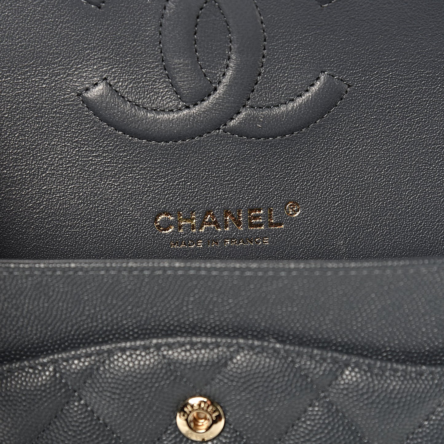 Caviar Quilted Medium Double Flap Dark Grey