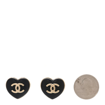 Chanel Lambskin CC Heart Earrings Black Gold 2 of 5