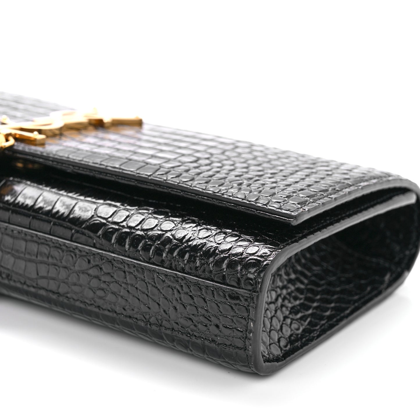 Calfskin Crocodile Embossed Classic Monogram Tassel Clutch Black
