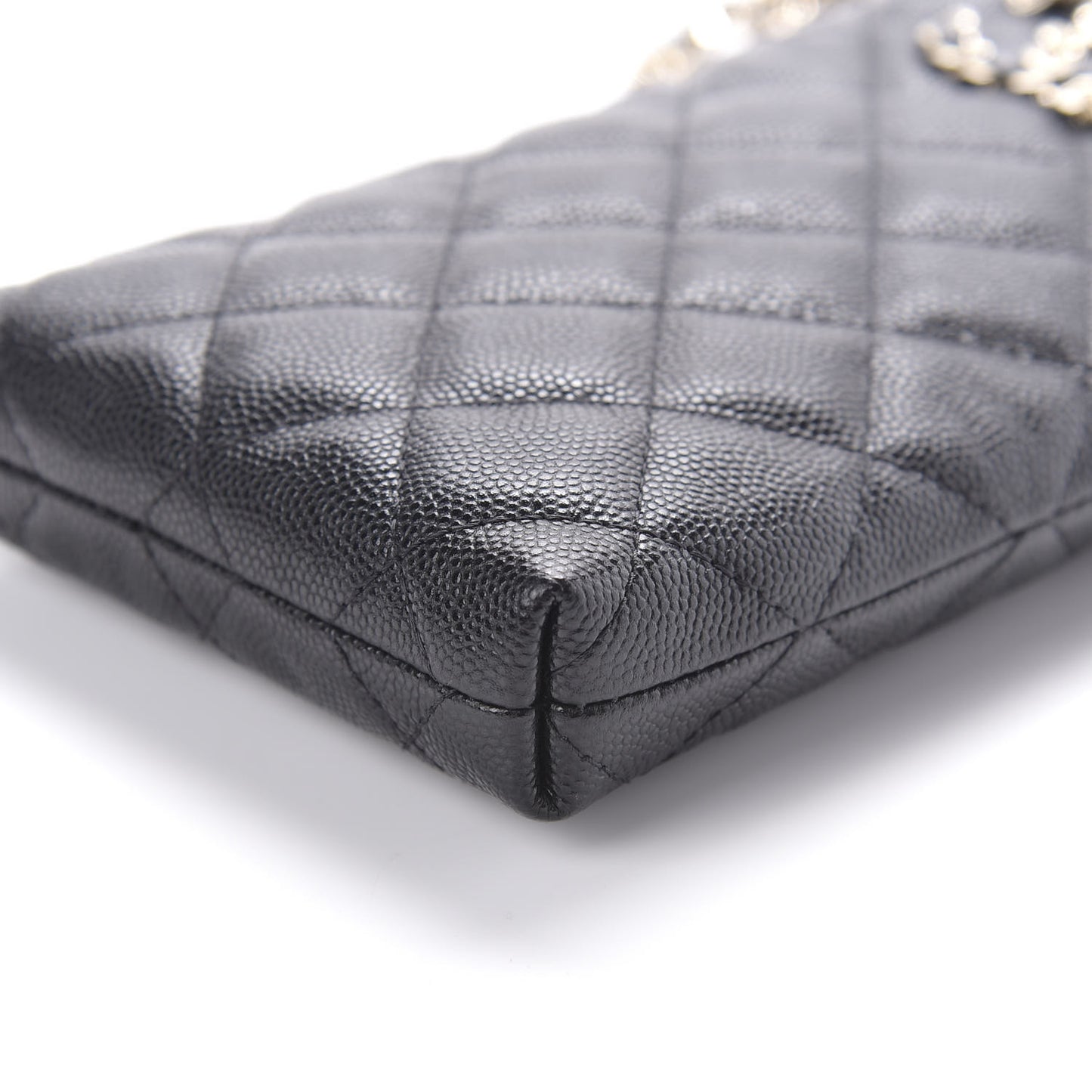 Caviar Quilted French New Wave Phone Holder With Chain Black