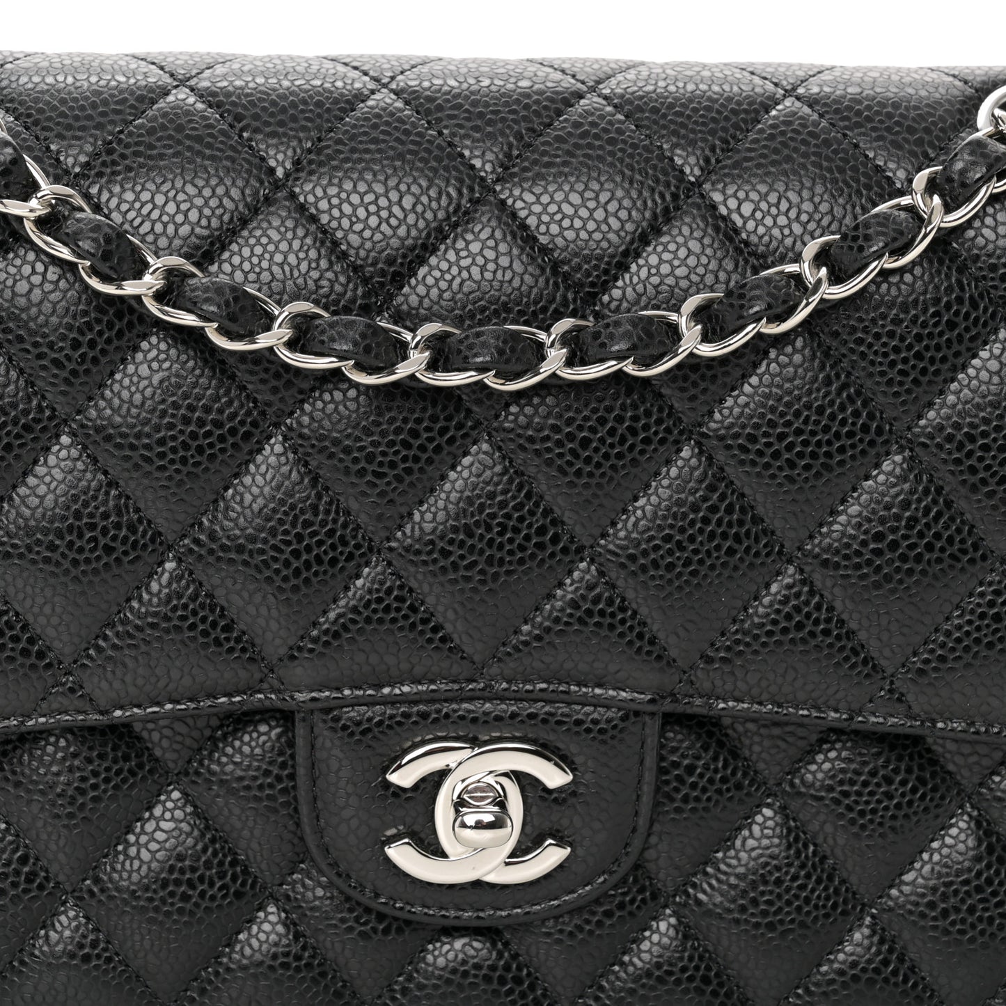 Caviar Quilted Medium Double Flap Black