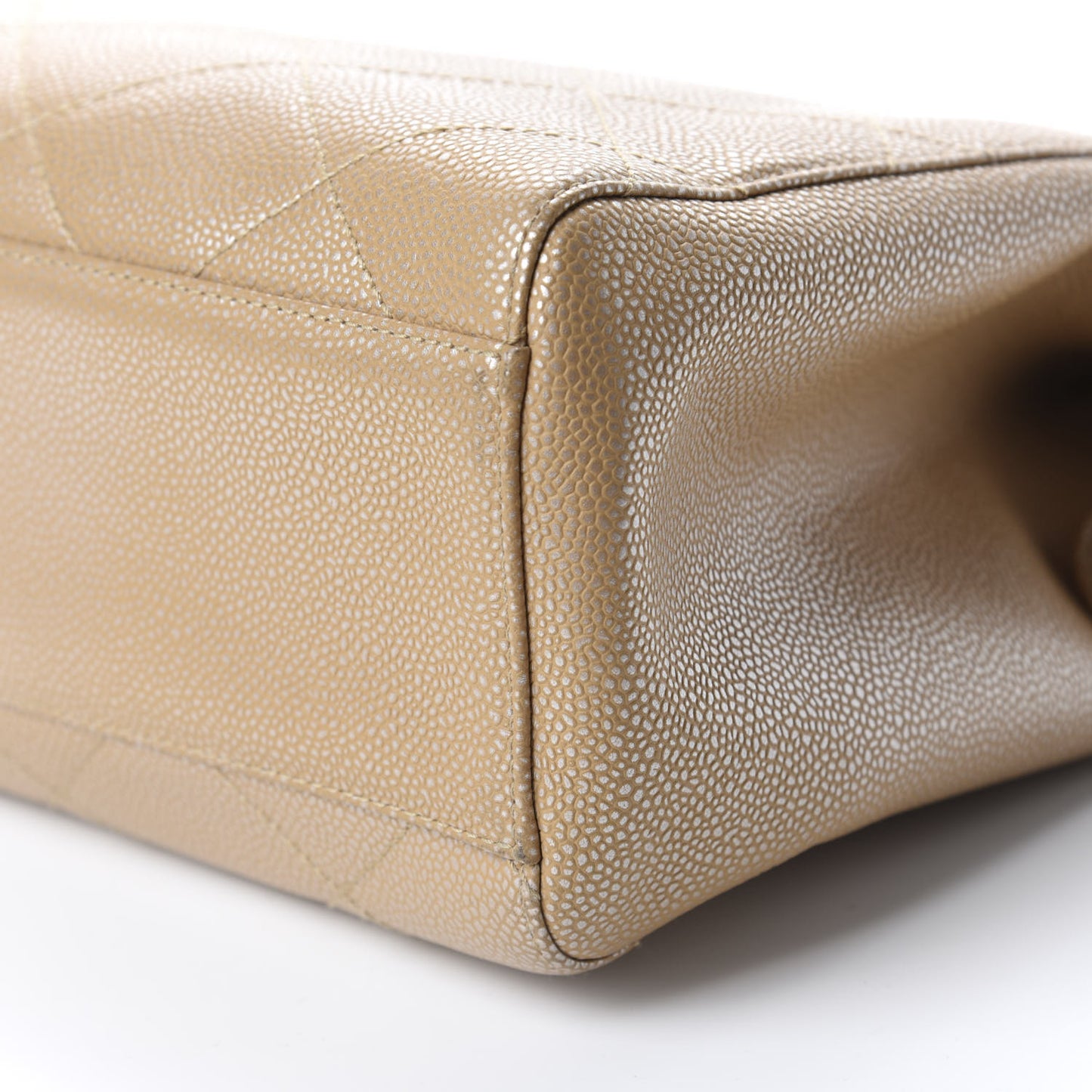Metallic Caviar Quilted Shopping Tote Beige