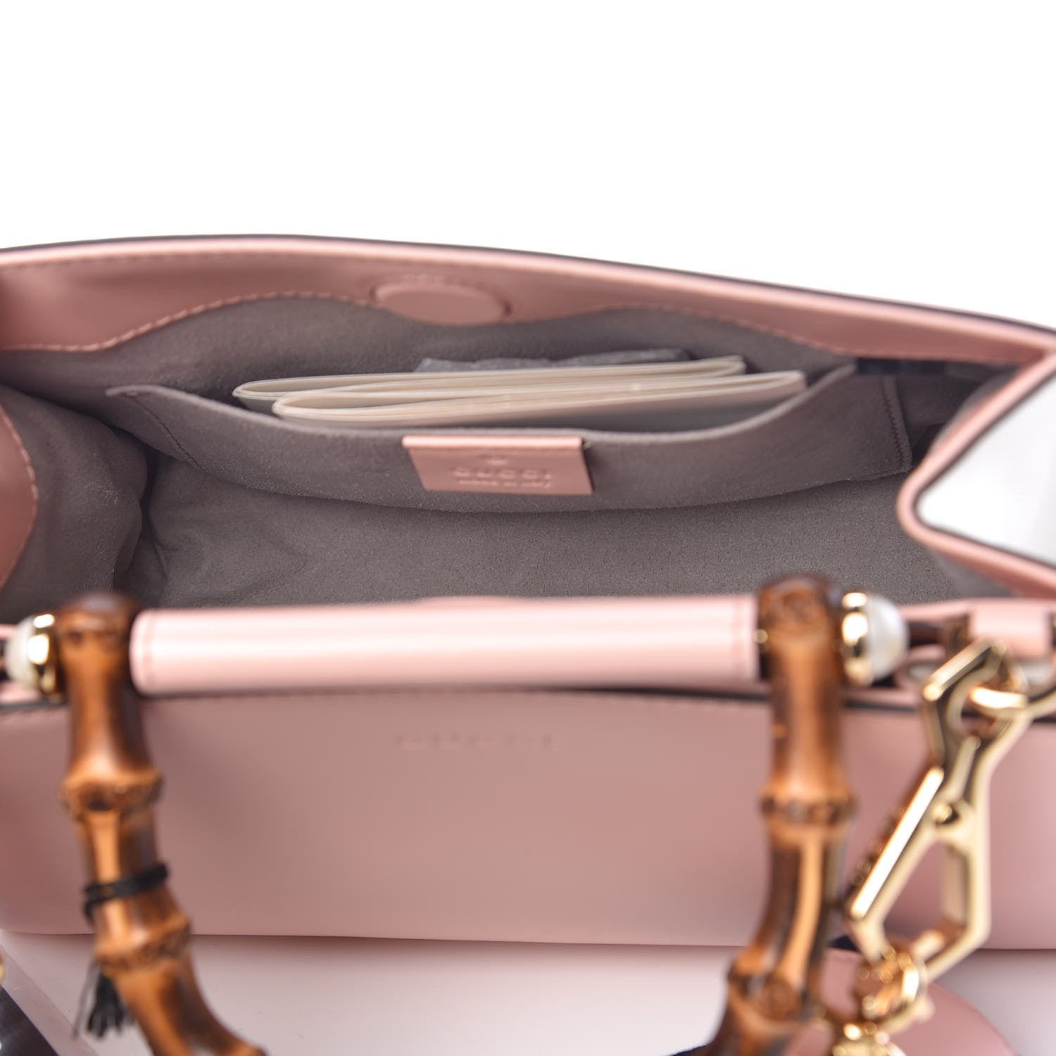 Gucci Nappa Bamboo Web Mini Nymphaea Top Handle Bag Perfect Pink Mystic White 6 of 11