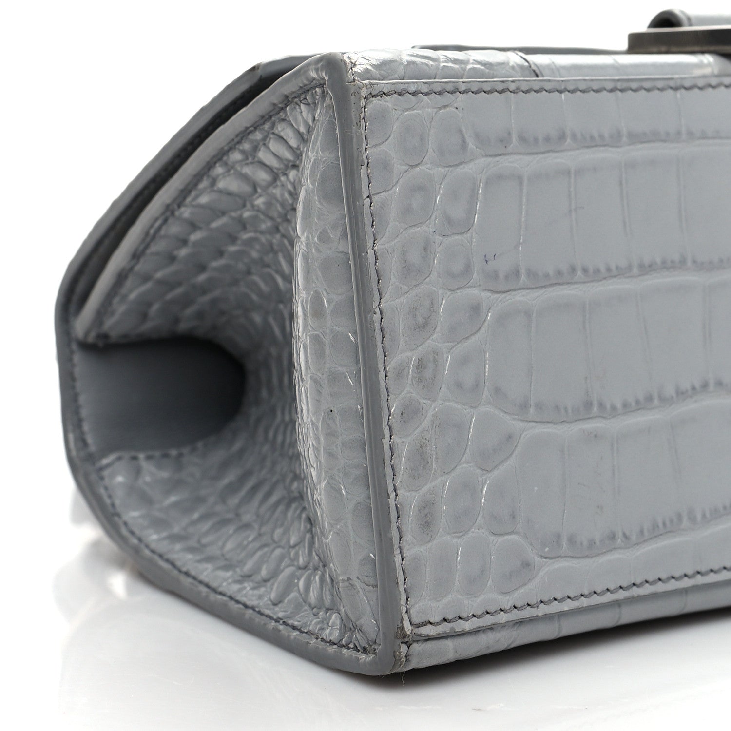 Balenciaga Shiny Calfskin Crocodile Embossed Small Hourglass Top Handle Bag Balenciaga Grey 8 of 13
