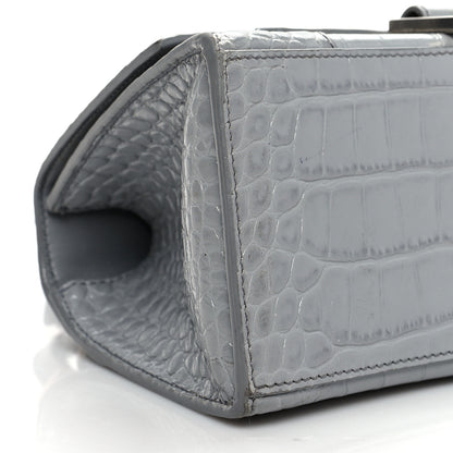 Balenciaga Shiny Calfskin Crocodile Embossed Small Hourglass Top Handle Bag Balenciaga Grey 8 of 13