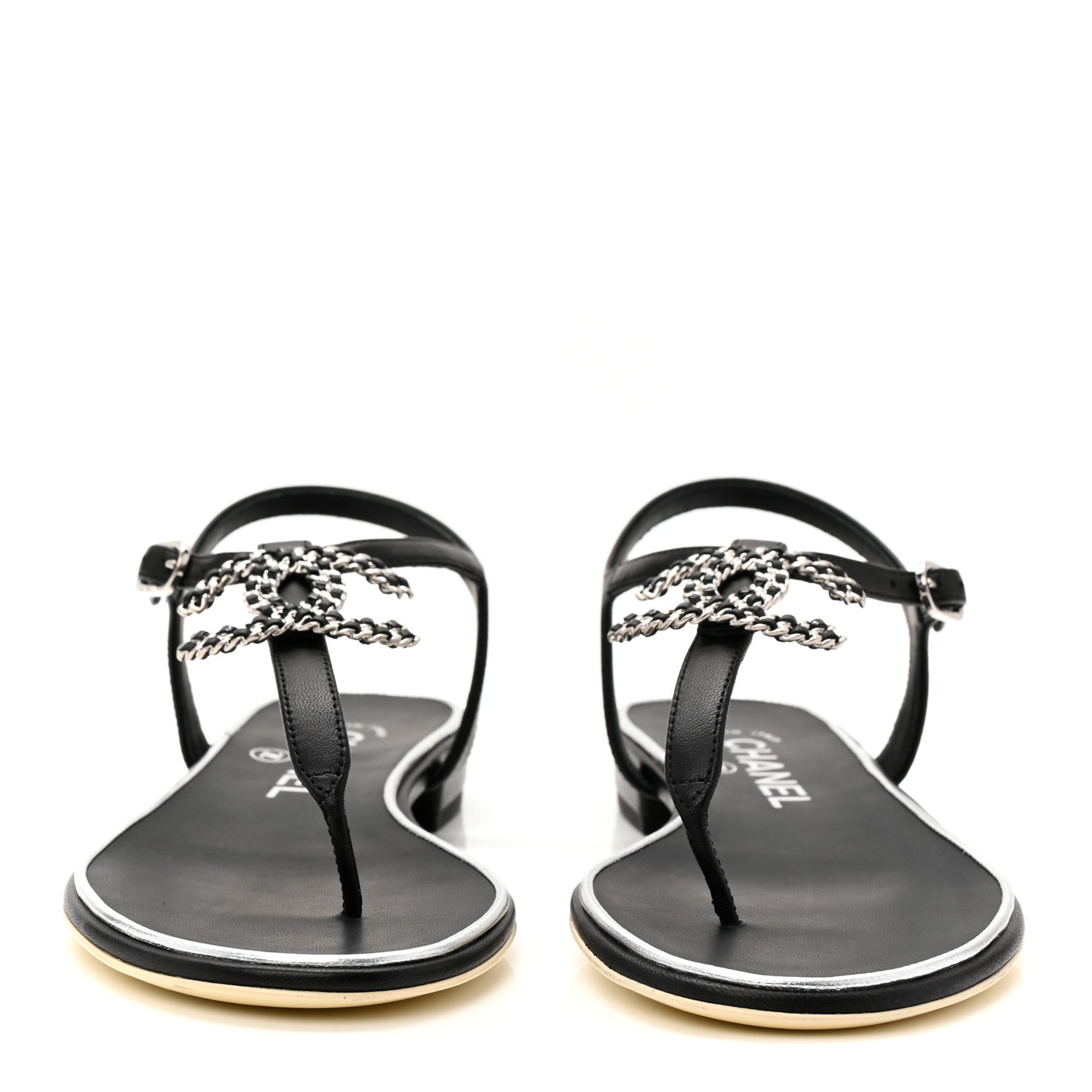 Chanel Lambskin CC Chain Thong Sandals 35.5 Black 3 of 10