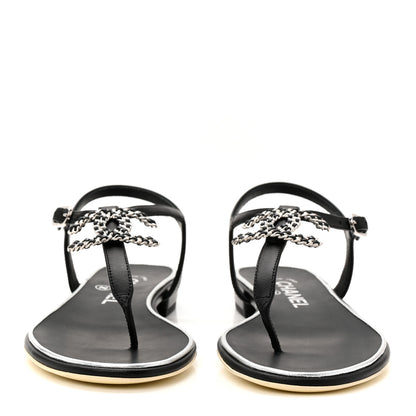 Chanel Lambskin CC Chain Thong Sandals 35.5 Black 3 of 10