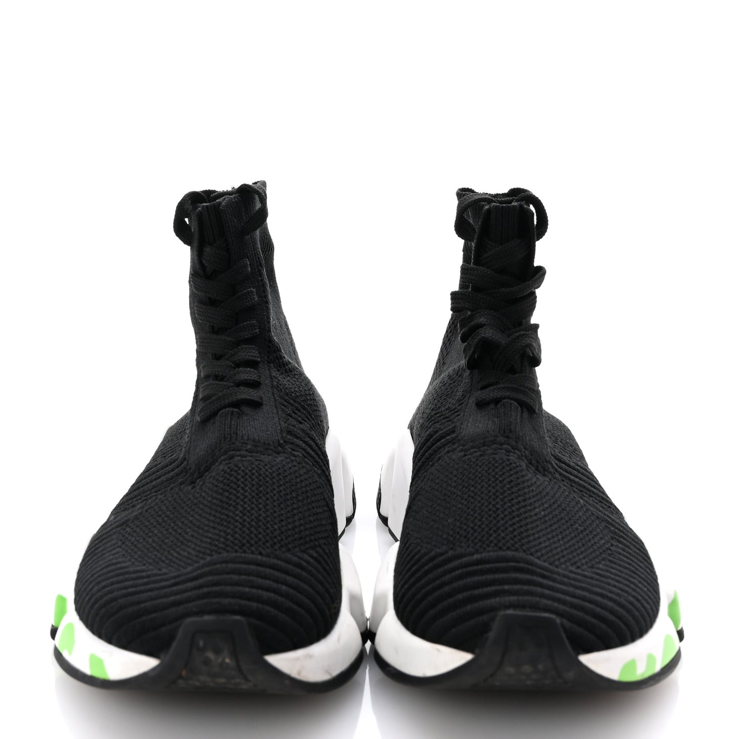 Knit Womens Speed Lace Up Graffiti Sneakers 36 Black White Fluo Green