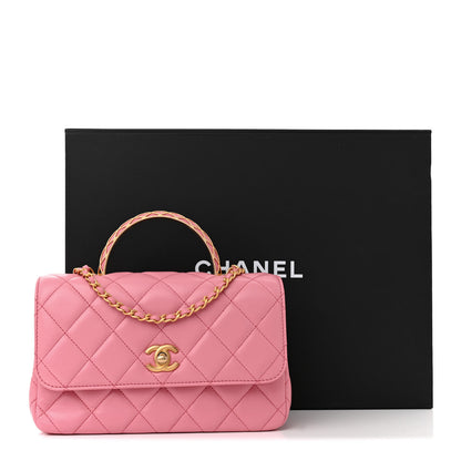 Chanel Lambskin Metal Quilted Twist Top Handle Flap With Chain Light Pink 15 of 15