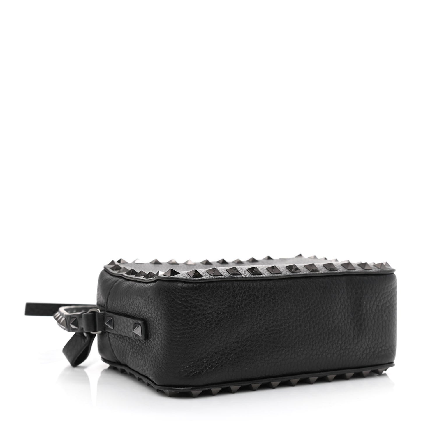 Pebbled Calfskin Rockstud Camera Crossbody Bag Black