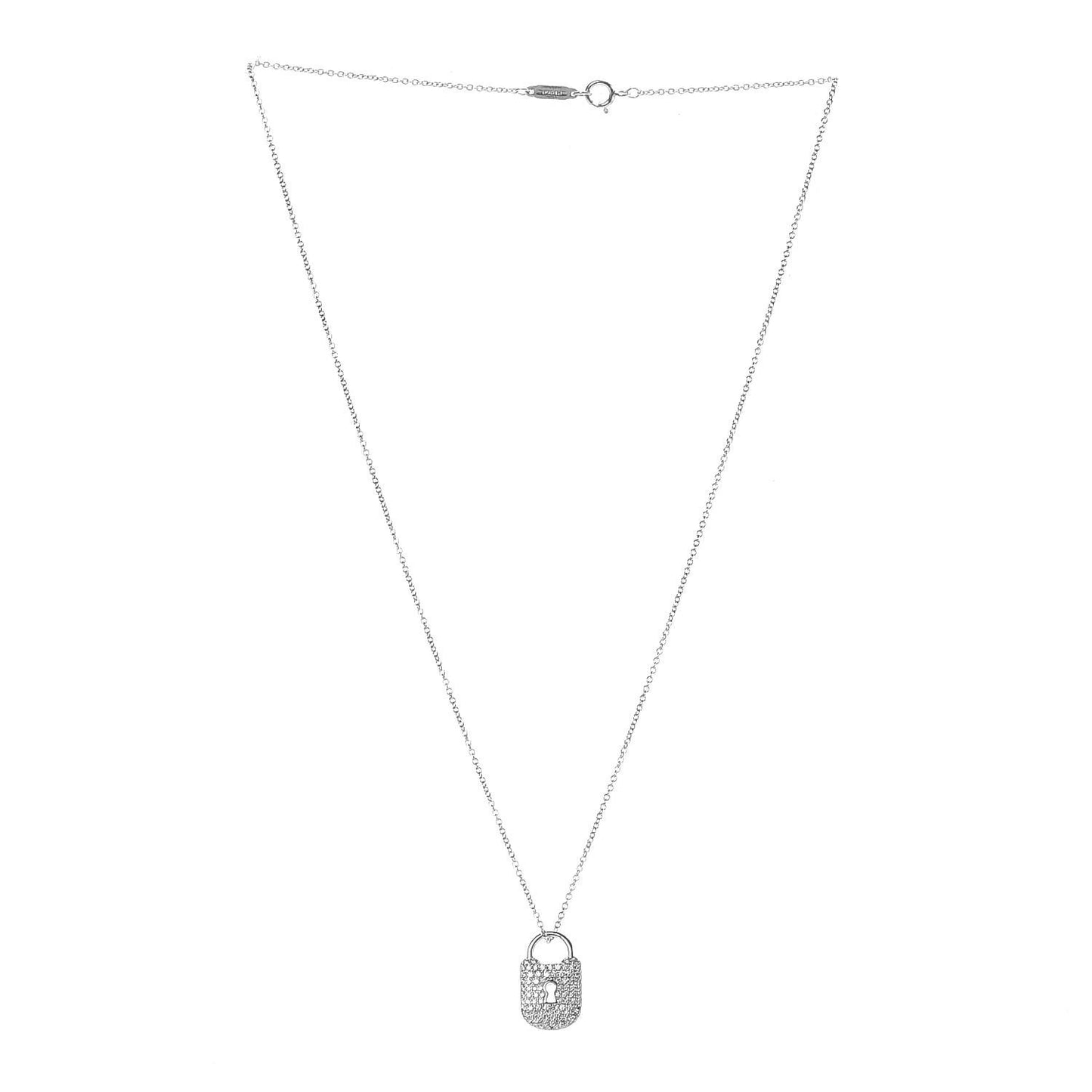 Platinum Diamond Small Vintage Lock Pendant Necklace