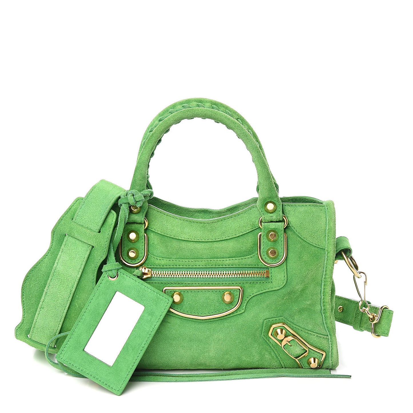 Baby Daim Suede Gold Metallic Edge Hardware Mini City Vert Fluo