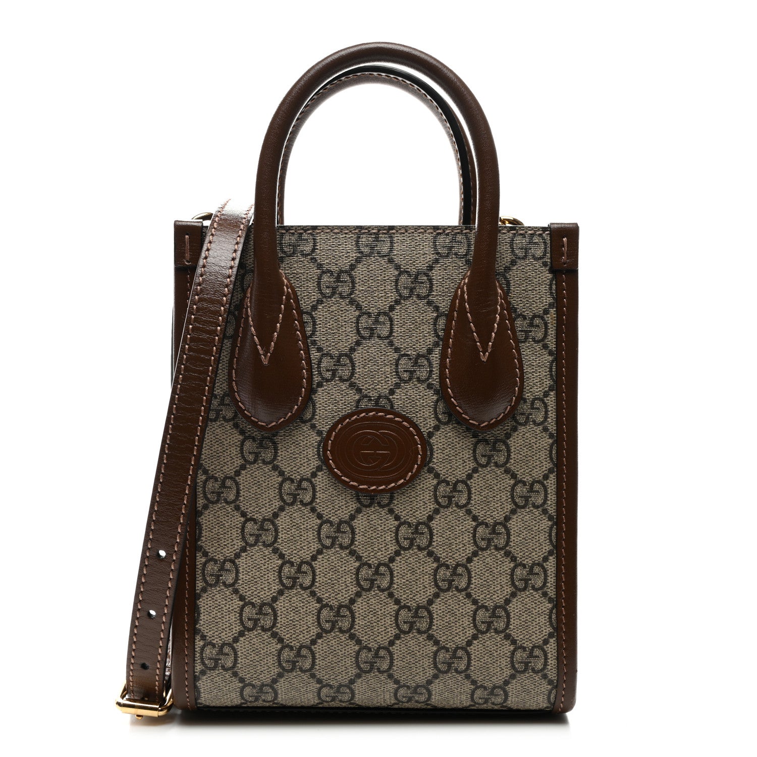 Gucci GG Supreme Monogram Azalea Calfskin Mini Retro Interlocking G Tote Bag Beige Ebony Brown Sugar Beige Ebony Brown Sugar 1 of 10