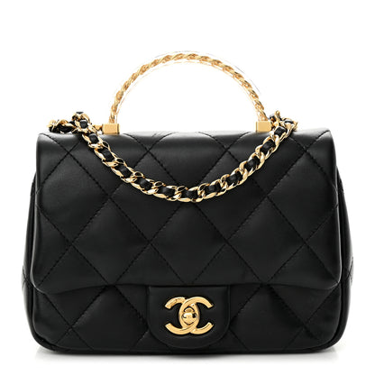 Chanel Lambskin Resin Quilted Top Handle Flap Black 1 of 10