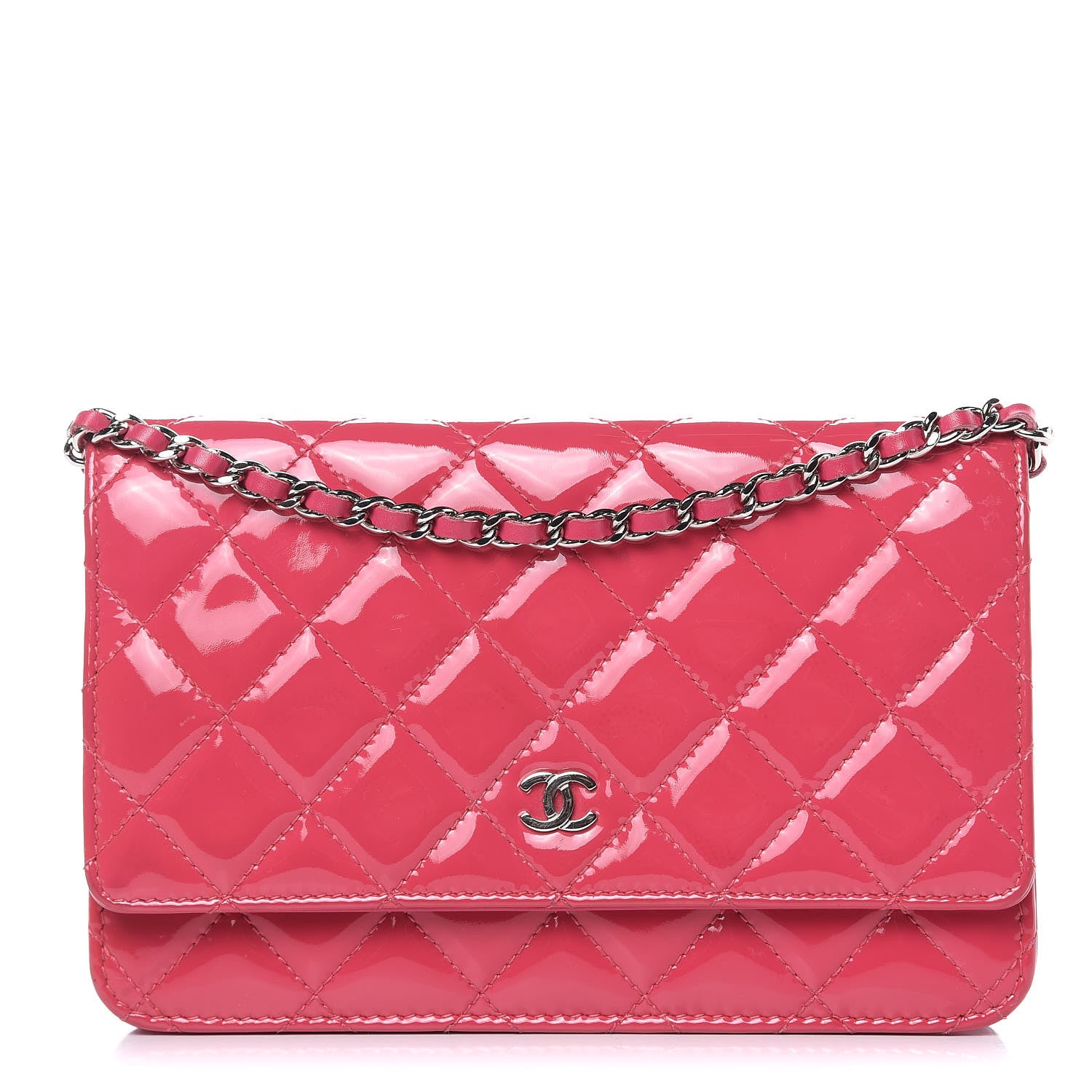 Chanel Patent Quilted Wallet On Chain WOC Fuchsia 1 of 16