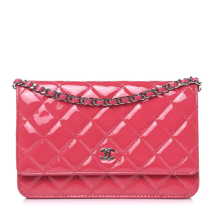 Chanel Patent Quilted Wallet On Chain WOC Fuchsia 1 of 16