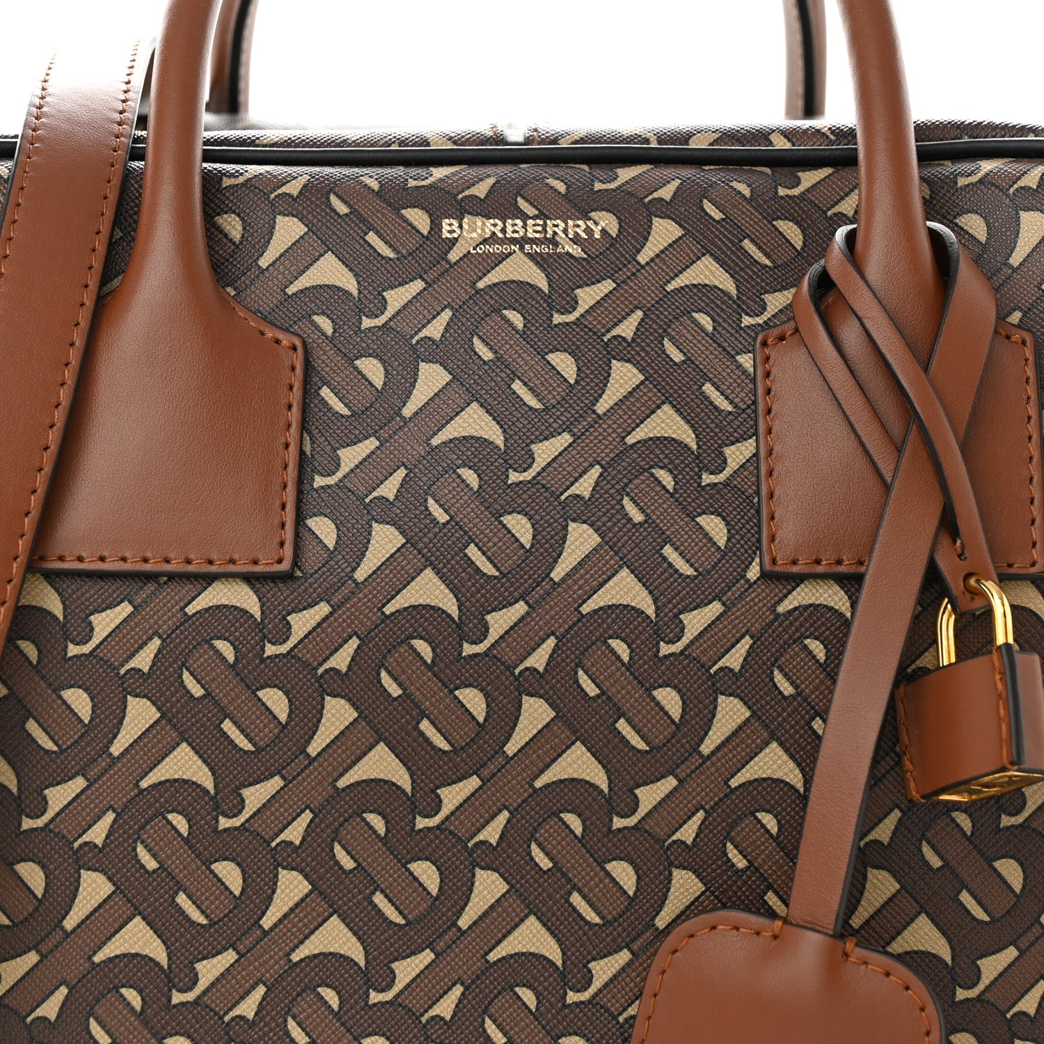 Burberry E-canvas Monogram Stripe Medium Cube Bowling Bag Bridle Brown 9 of 11