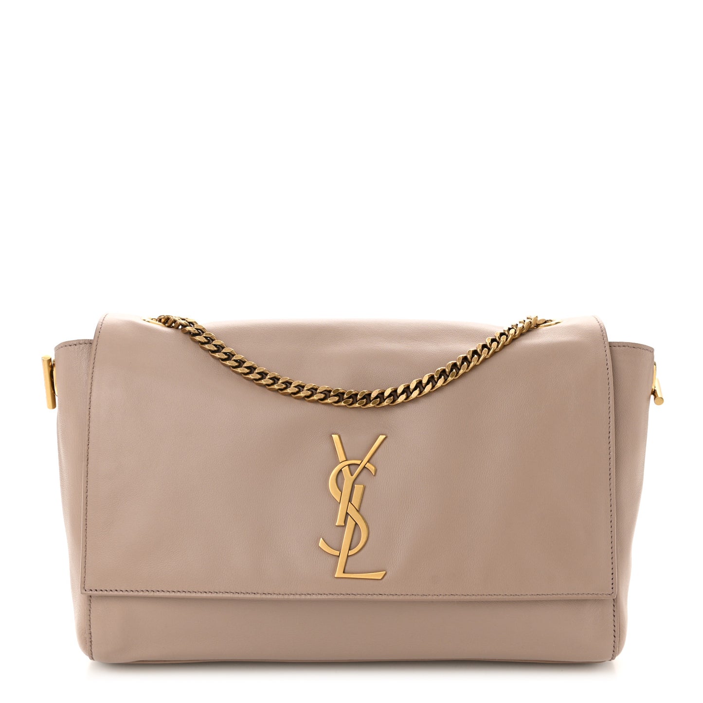 Smooth Calfskin Suede Medium Reversible Monogram Kate Satchel Taupe