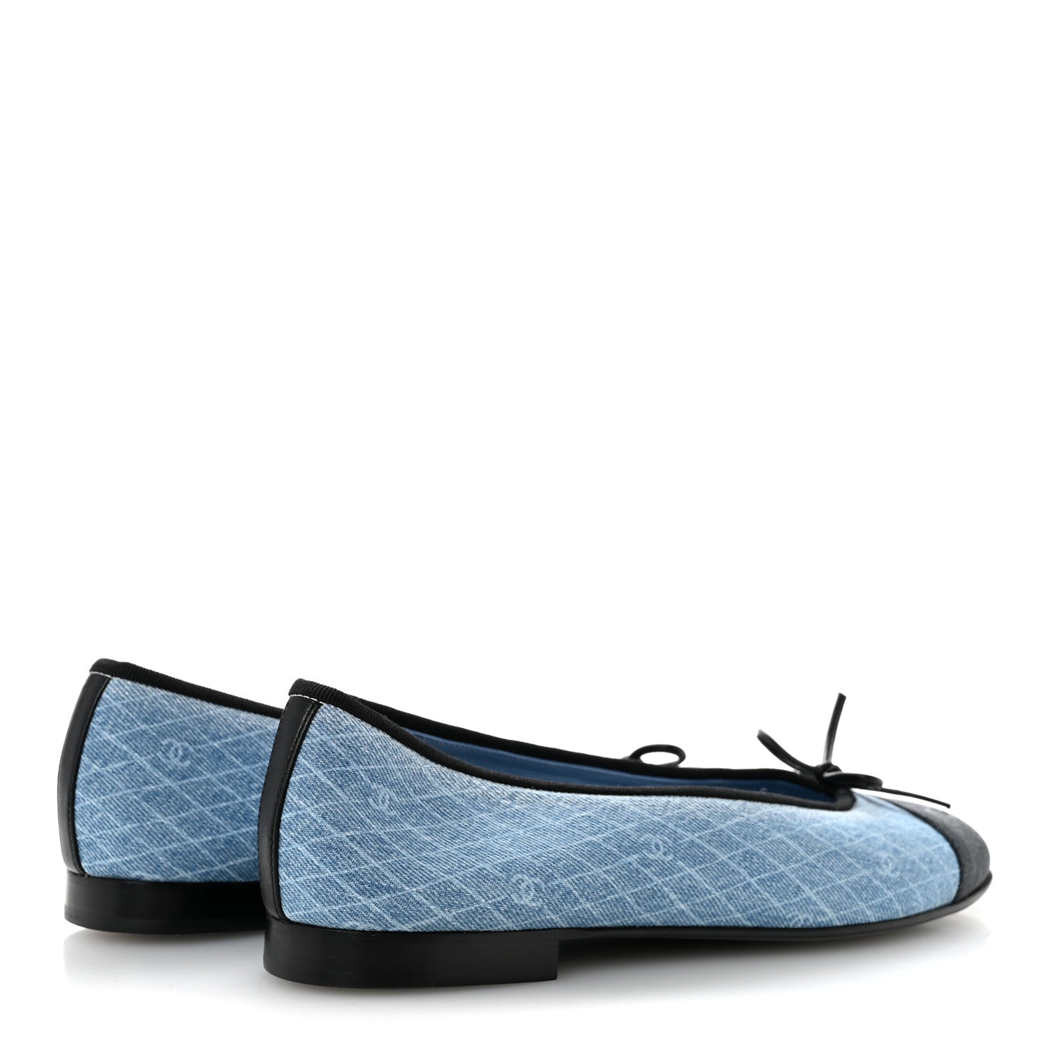 Chanel Denim Printed Quilt CC Cap Toe Ballerina Flats 39 Light Blue Dark Grey 5 of 9