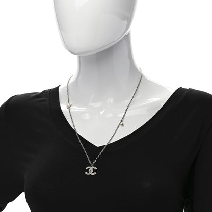 Chanel Crystal Pearl CC Pendant Necklace Silver 2 of 7