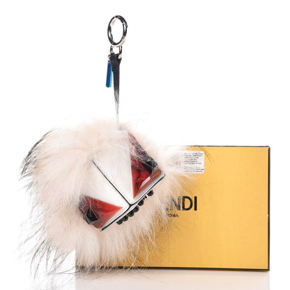 Fendi Vitello Flamingo Fox Fur Flurry Monster Bag Bug Cube Charm White 3 of 3
