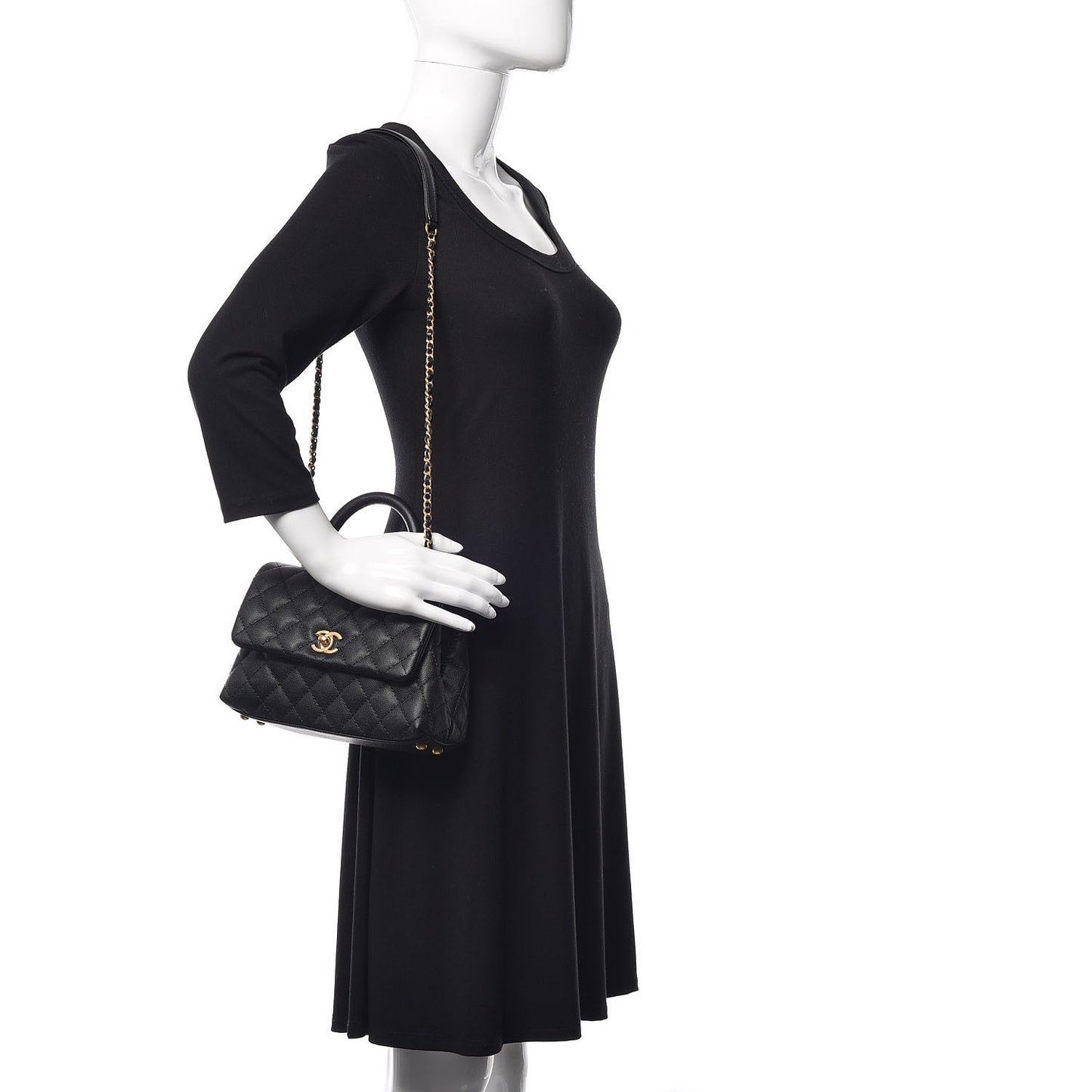 Caviar Quilted Mini Coco Handle Flap Black