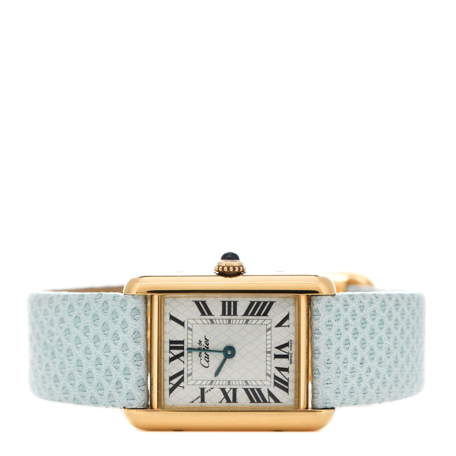 Cartier Sterling Silver Vermeil Lizard 23mm Must de Cartier Tank Quartz Watch Blue 2 of 4