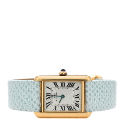 Cartier Sterling Silver Vermeil Lizard 23mm Must de Cartier Tank Quartz Watch Blue 2 of 4