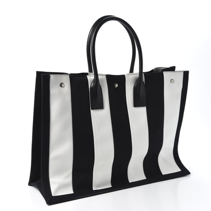 Saint Laurent Canvas Noe Striped Tote Black White 2 of 8