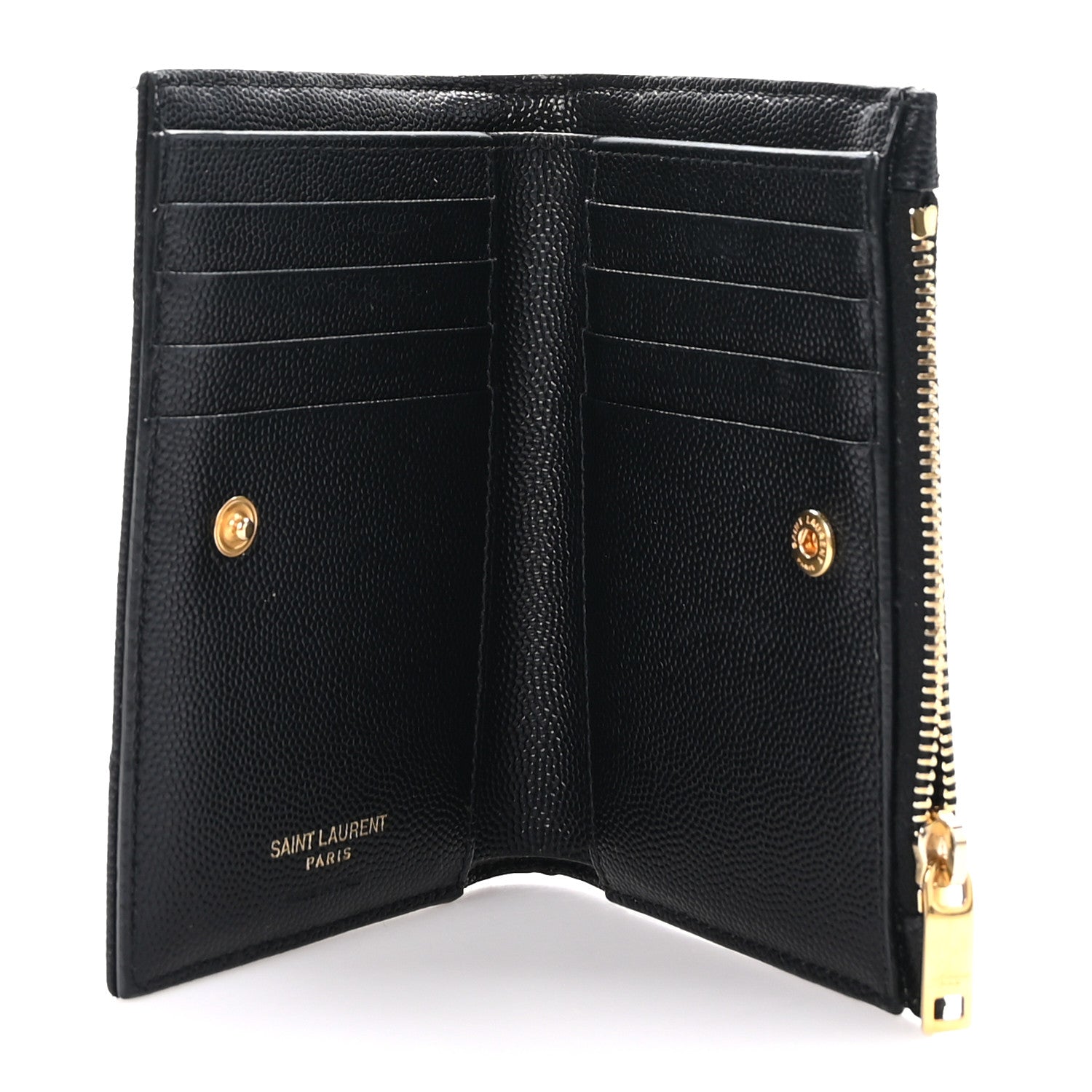 Saint Laurent Grain De Poudre Matelasse Chevron Monogram Zipped Two-Part Wallet Black 5 of 9
