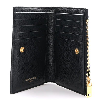 Saint Laurent Grain De Poudre Matelasse Chevron Monogram Zipped Two-Part Wallet Black 5 of 9