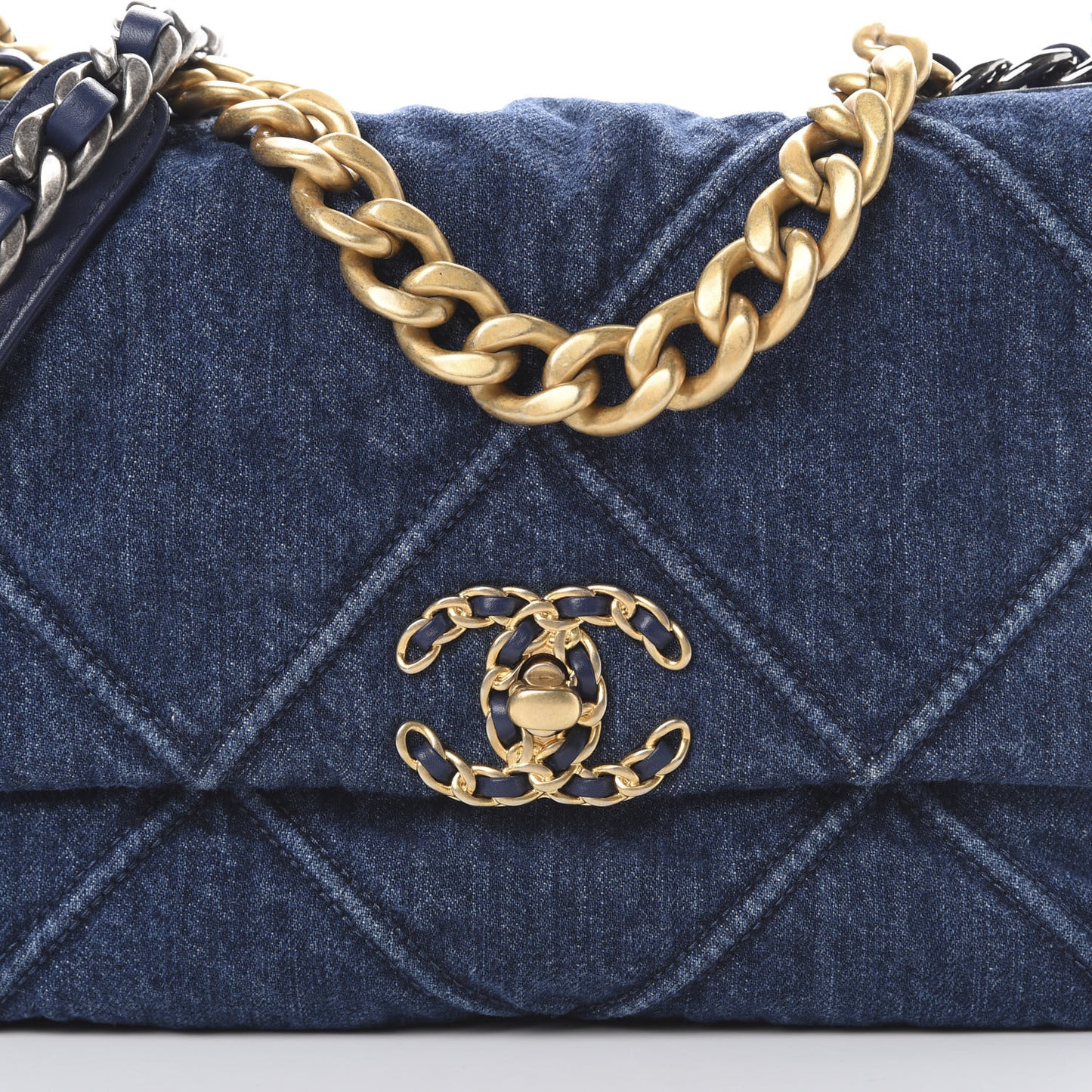 Denim Quilted Medium 19 Flap Blue