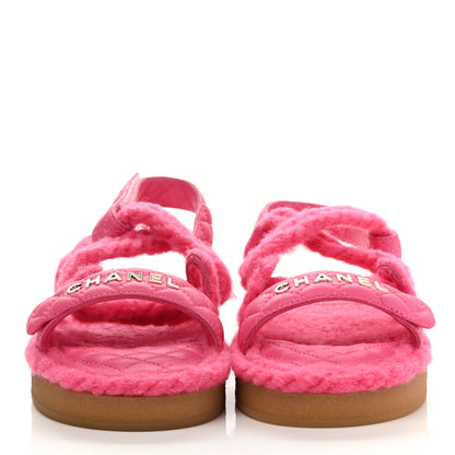 Chanel Cord Lambskin Quilted Logo Sandals 38 Pink 2 of 10