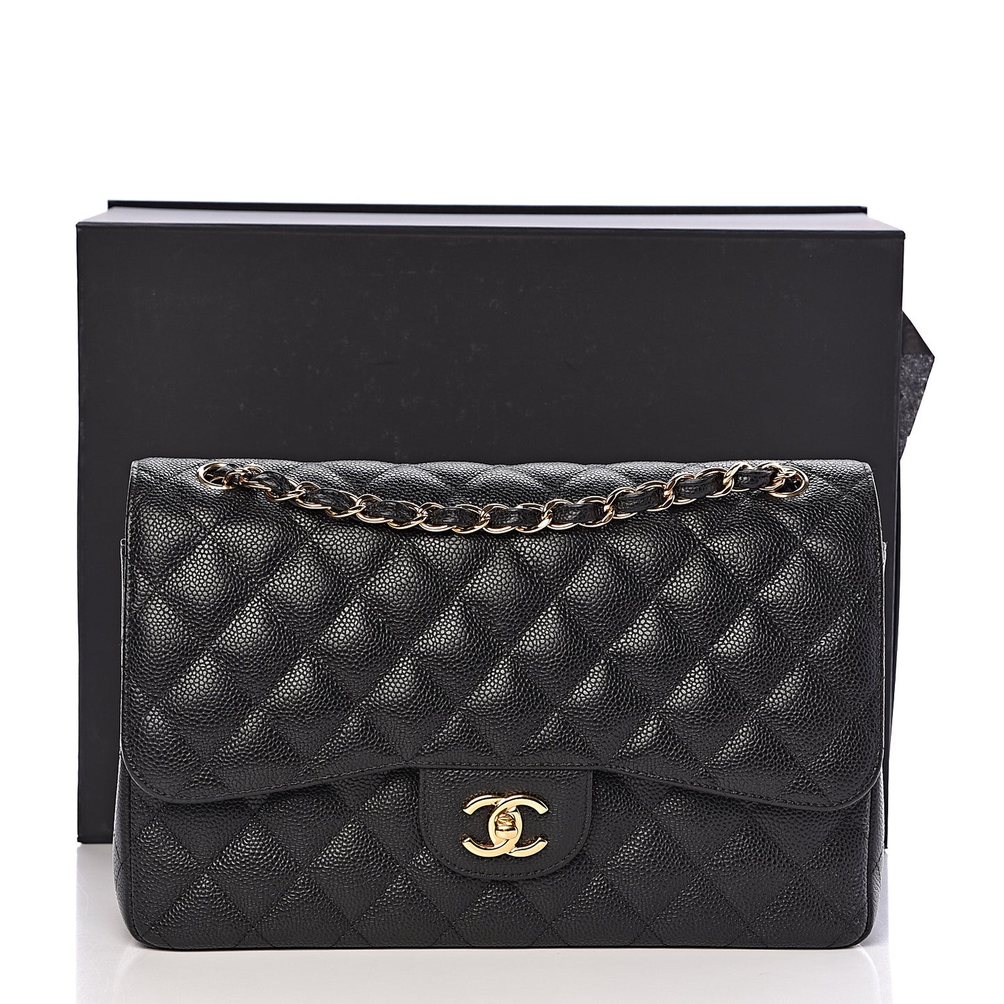 Caviar Quilted Jumbo Double Flap Black