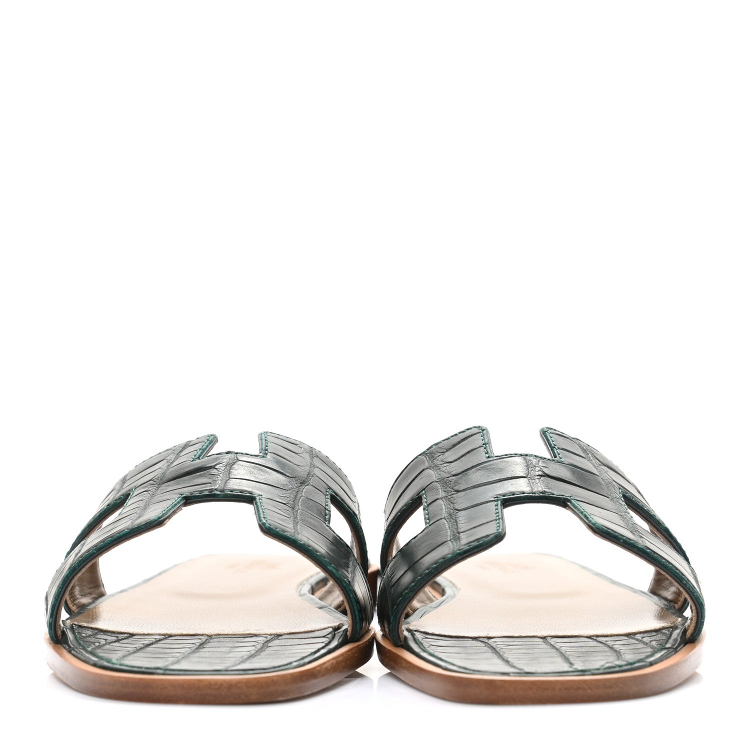 Hermes Shiny Alligator Oran Sandals 36 Vert Fonce 2 of 9