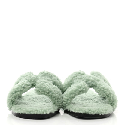 Hermes Woolskin Oran Sandals 36 Vert D'Eau 2 of 8