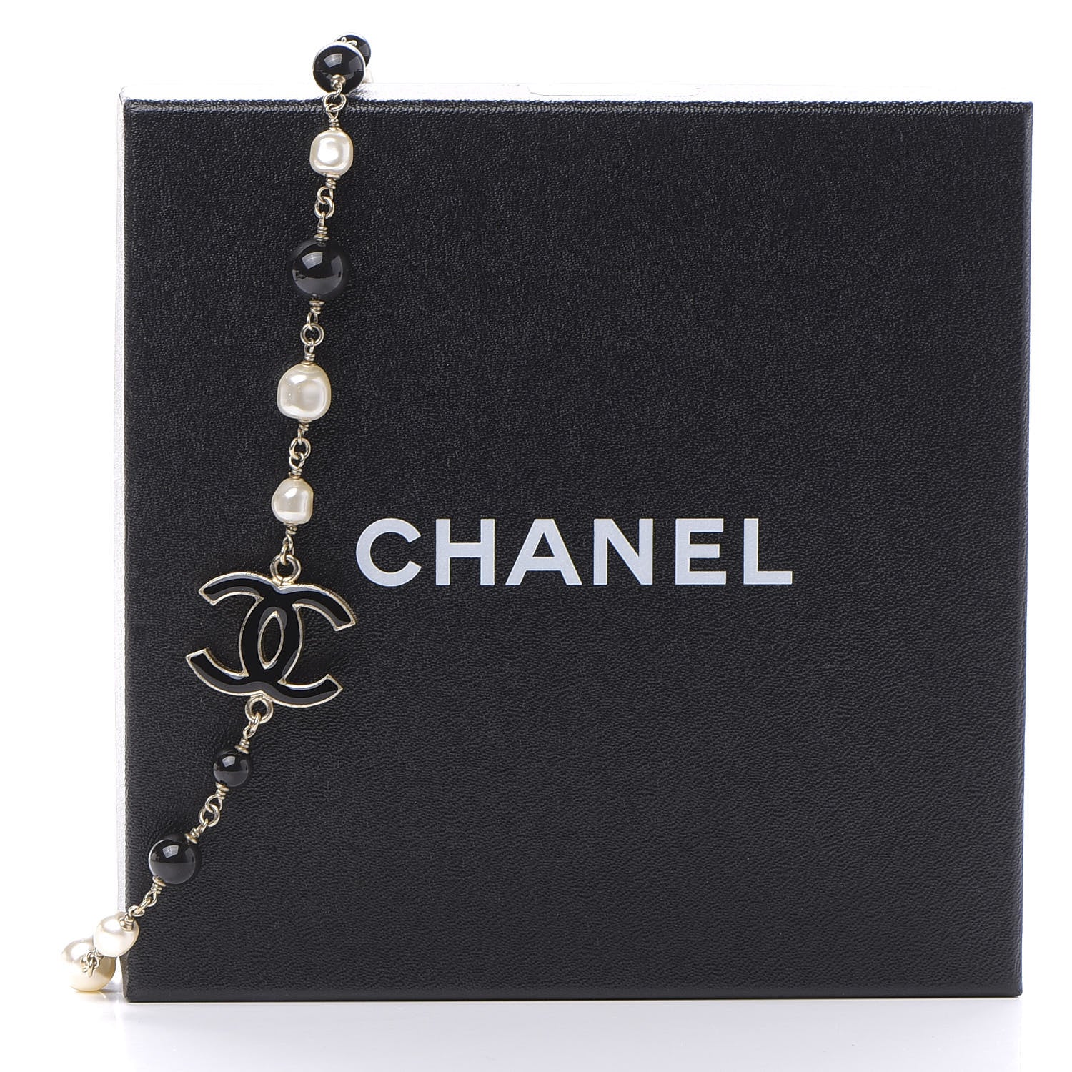Chanel Pearl Beaded Crystal CC Long Necklace Gold Black White 4 of 4