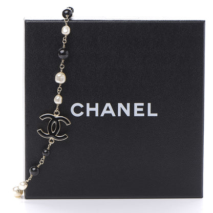Chanel Pearl Beaded Crystal CC Long Necklace Gold Black White 4 of 4