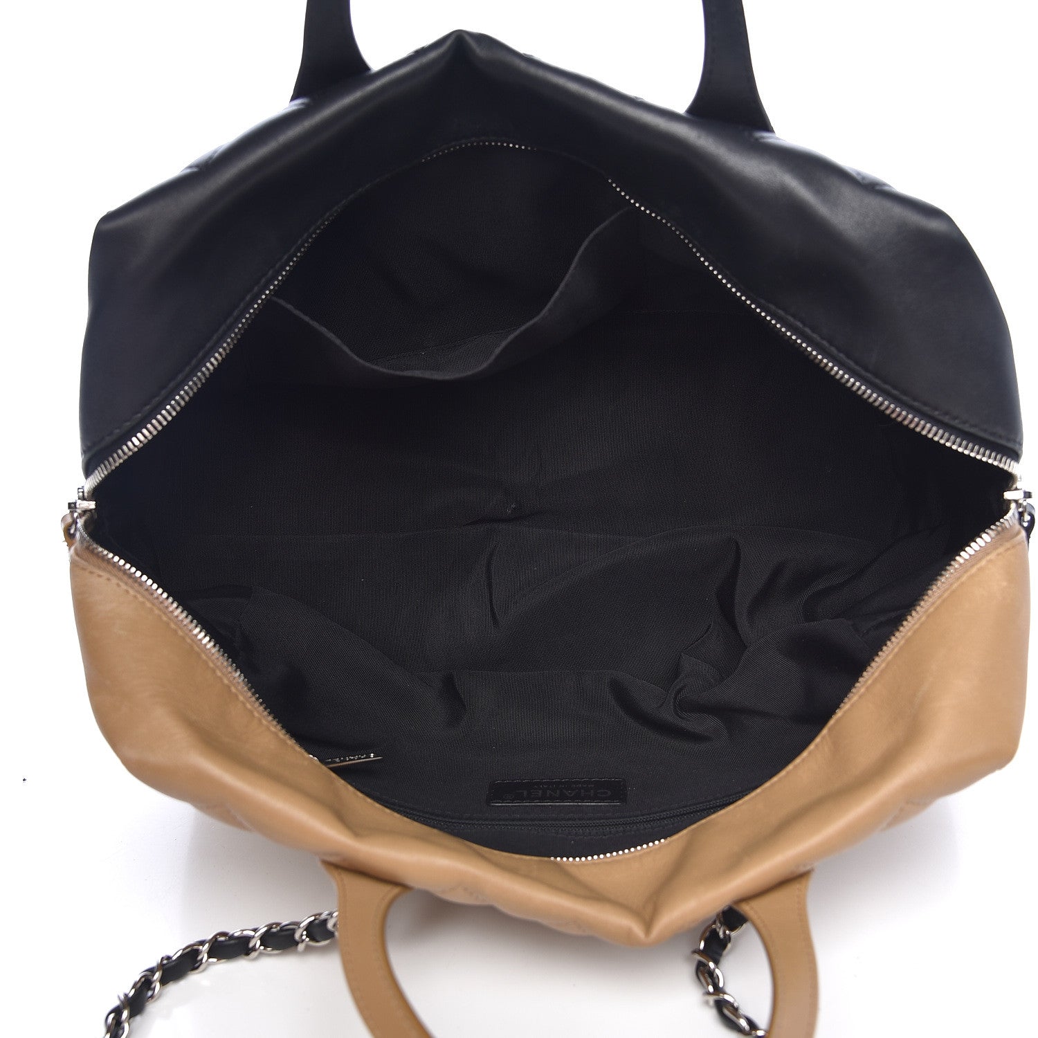 Chanel Calfskin Quilted Feather Weight Bowling Bag Black Beige 5 of 14