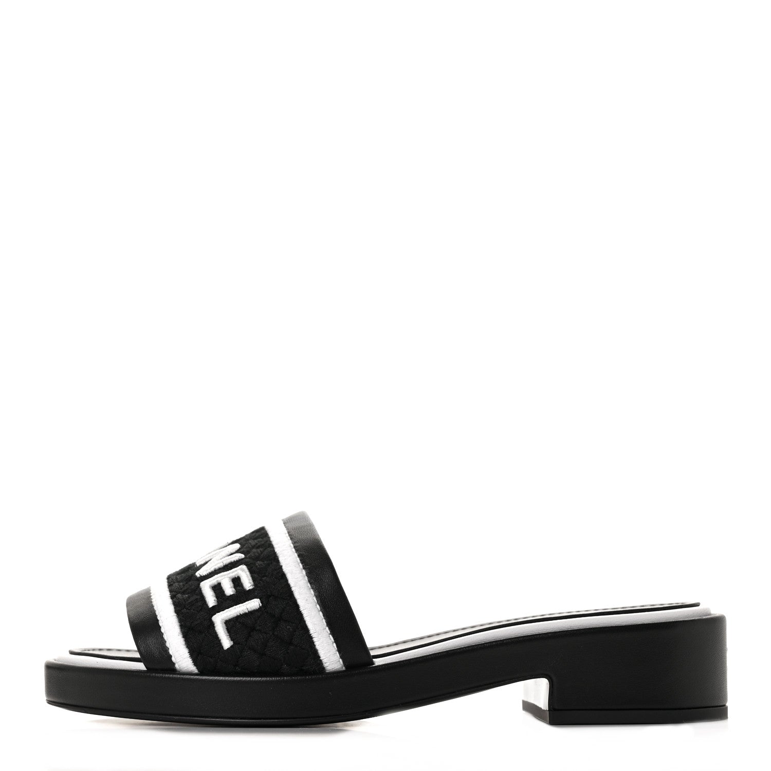 Chanel Lambskin Embroidered CC Mule Sandal 38 Black White 1 of 10