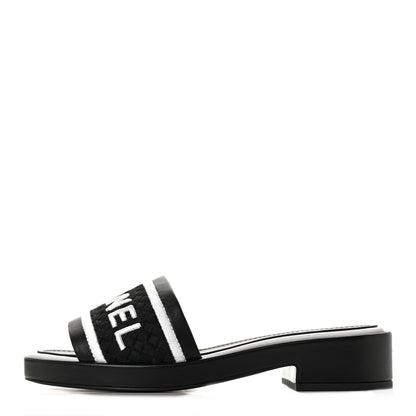 Chanel Lambskin Embroidered CC Mule Sandal 38 Black White 1 of 10