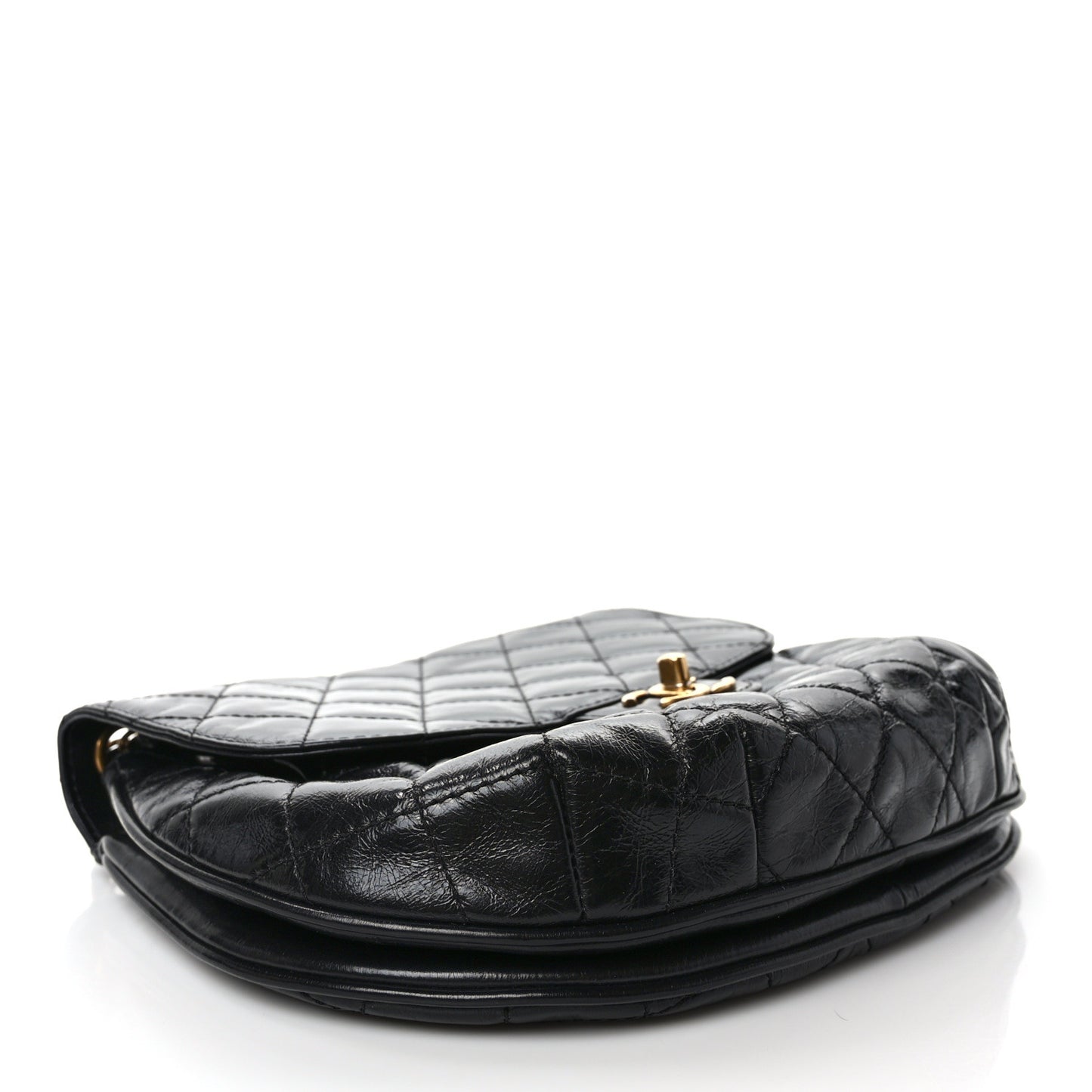 Glazed Calfskin Quilted Medium Bubble CC Flap Black
