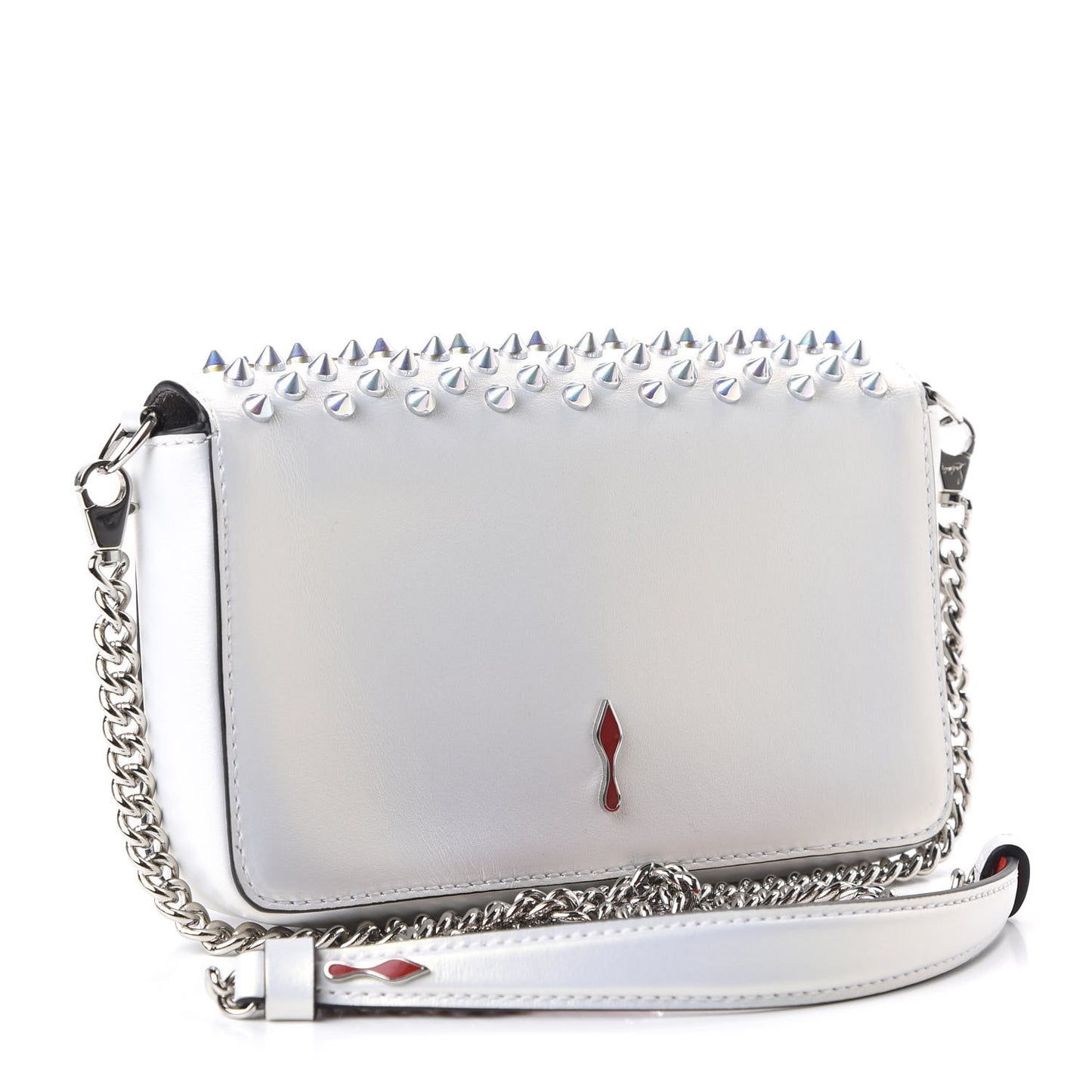 Calfskin Spiked Zoompouch Crossbody White