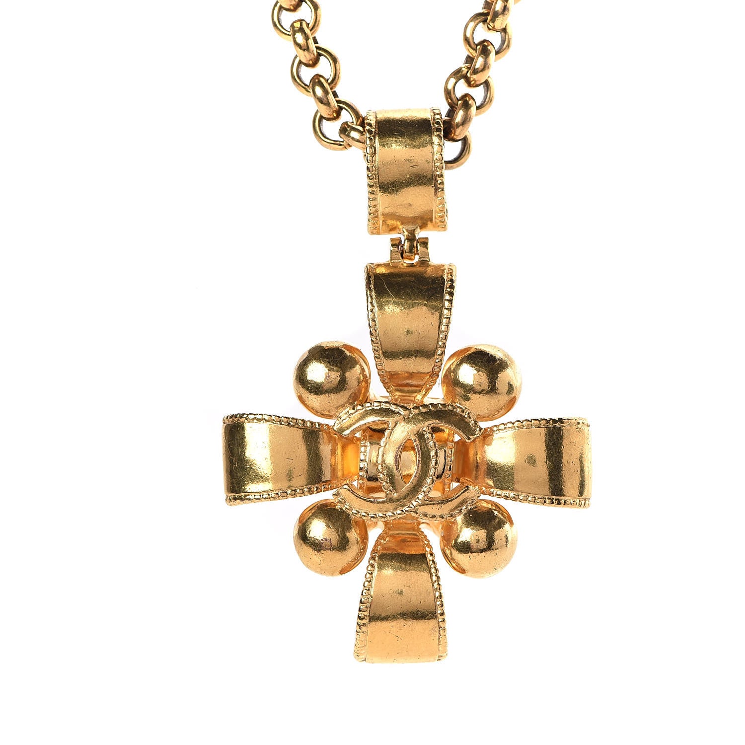 Chanel Chain CC Cross Necklace Gold 3 of 6
