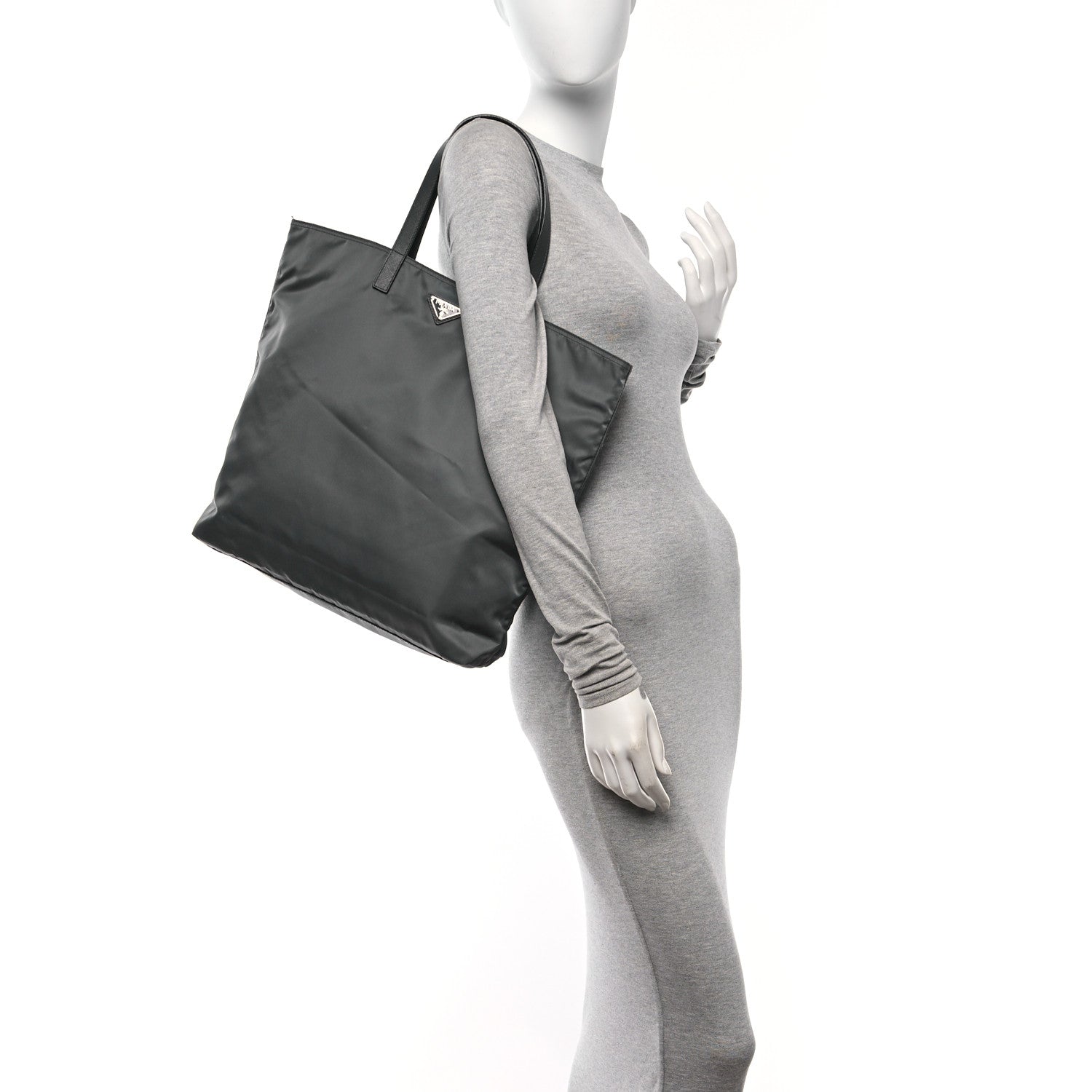 Prada Tessuto Nylon Saffiano Tote Grey 2 of 10