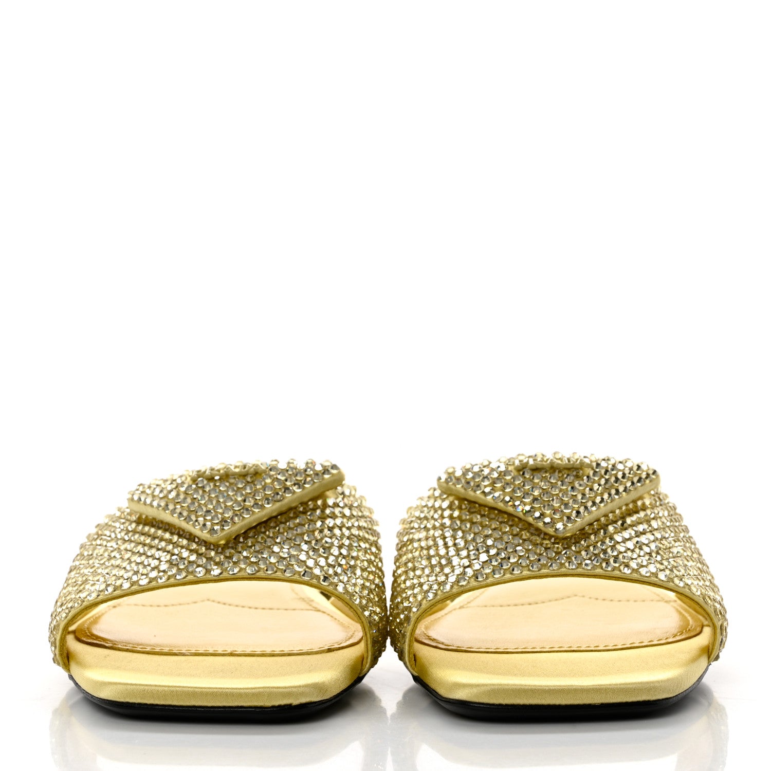 Prada Satin Crystal Logo 10mm Slide Sandals 37 Ananas 2 of 8