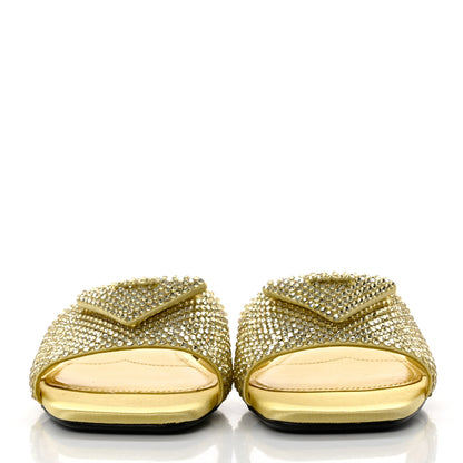 Prada Satin Crystal Logo 10mm Slide Sandals 37 Ananas 2 of 8