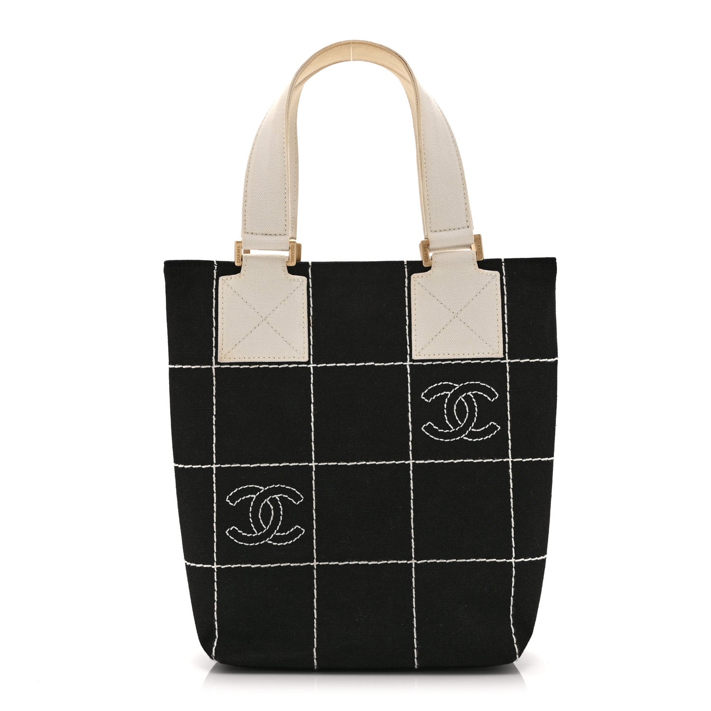 Canvas Square Stitched CC Small Tote Bag Black