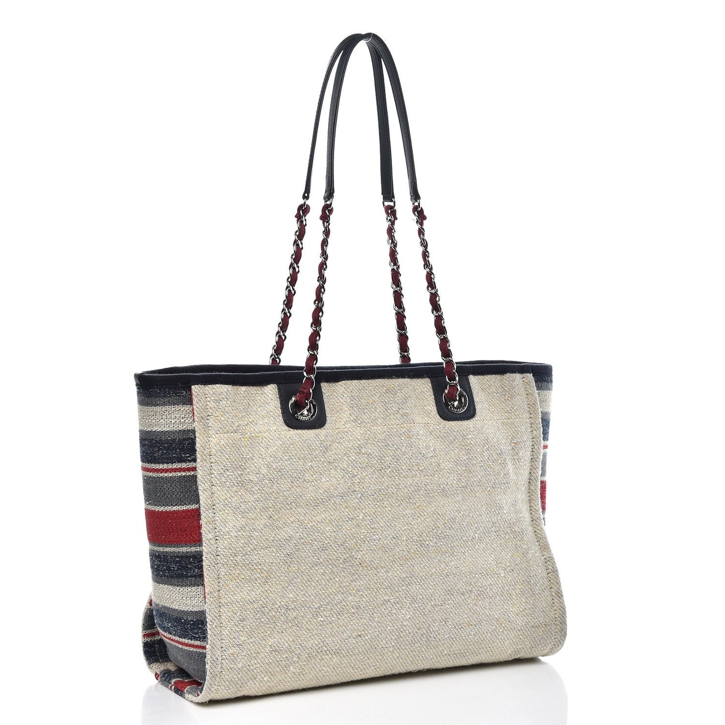 Striped Canvas Small Deauville Tote Beige