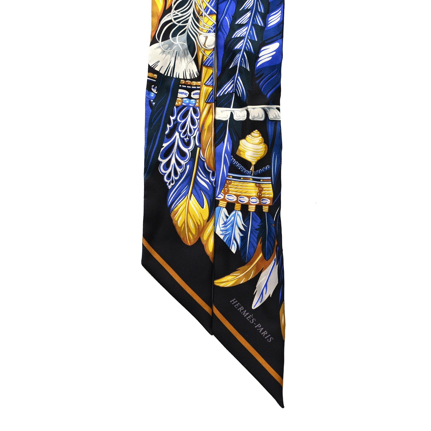 Hermes Silk La Danse Pacifique Twilly Bleu Nuit Jaune Vif 2 of 4